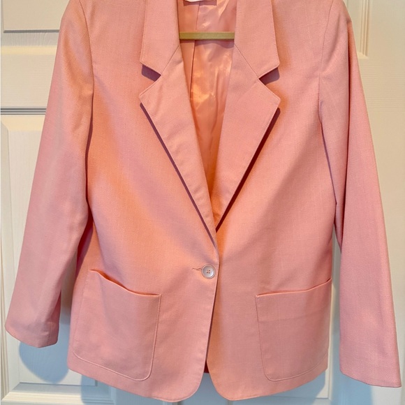 Vintage 70s Pink Linen Blazer and Skirt Set - Retro Power Suit  ILGWU Union Made - Picture 5 of 10